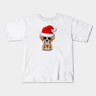 Golden Retriever Puppy Dog Wearing a Santa Hat Kids T-Shirt